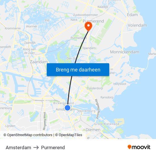 Amsterdam to Purmerend map