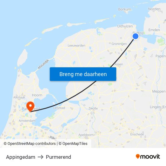 Appingedam to Purmerend map