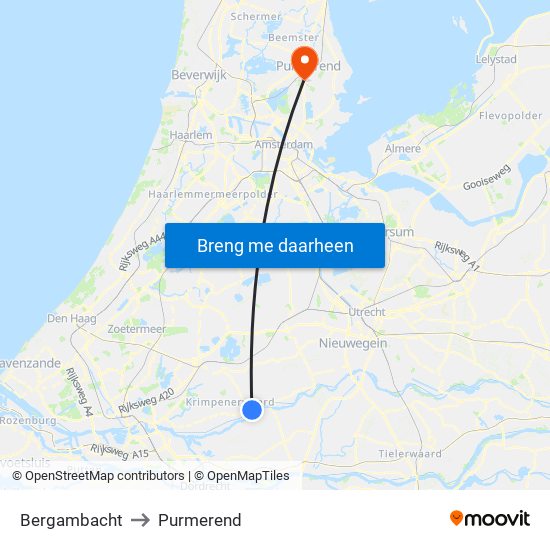 Bergambacht to Purmerend map
