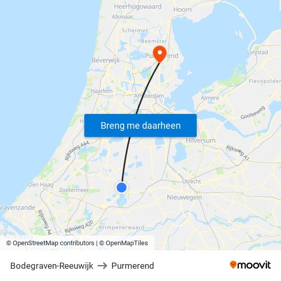 Bodegraven-Reeuwijk to Purmerend map