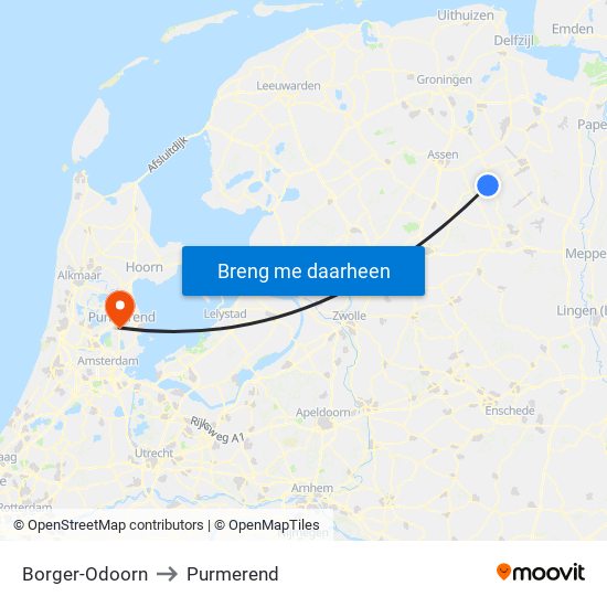 Borger-Odoorn to Purmerend map