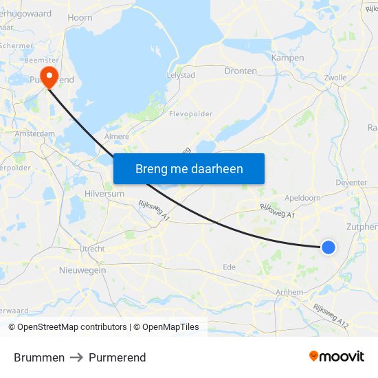 Brummen to Purmerend map