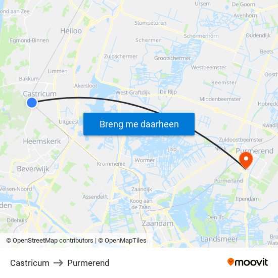 Castricum to Purmerend map