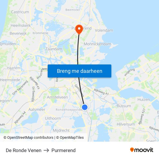 De Ronde Venen to Purmerend map