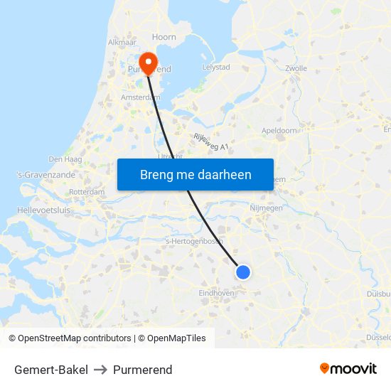 Gemert-Bakel to Purmerend map