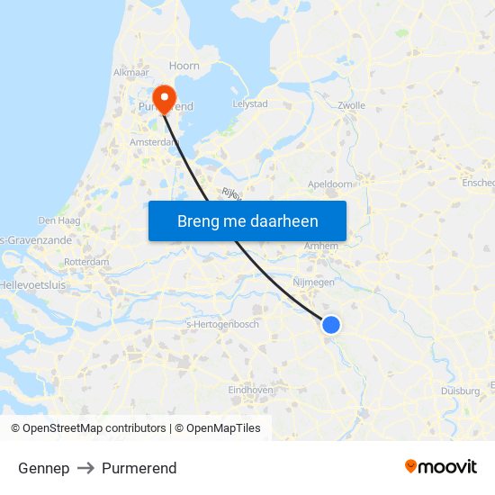 Gennep to Purmerend map
