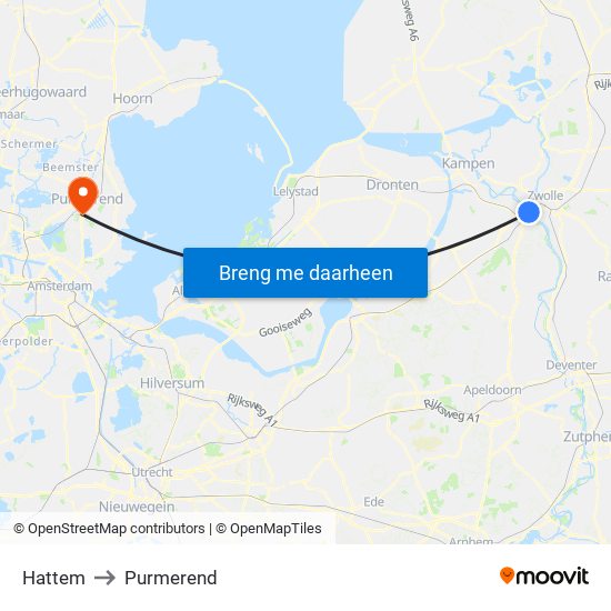 Hattem to Purmerend map