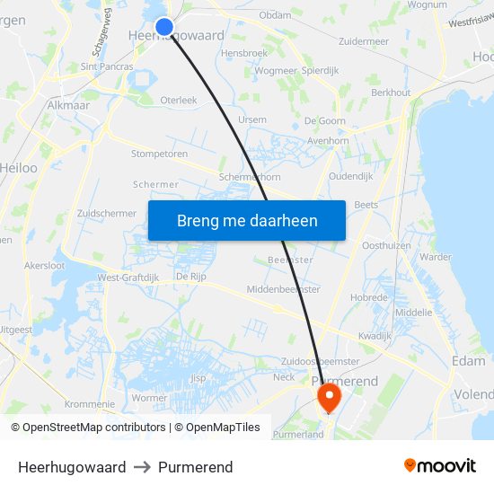 Heerhugowaard to Purmerend map