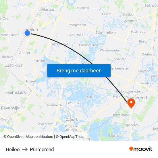 Heiloo to Purmerend map