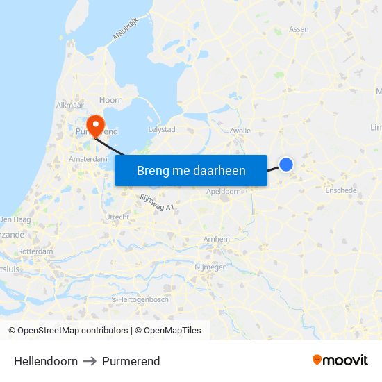 Hellendoorn to Purmerend map