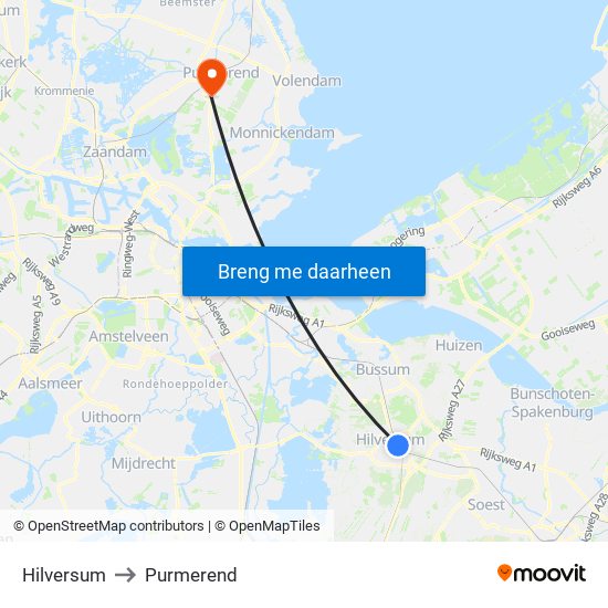 Hilversum to Purmerend map