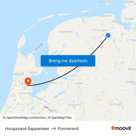 Hoogezand-Sappemeer to Purmerend map