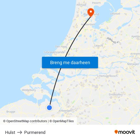Hulst to Purmerend map