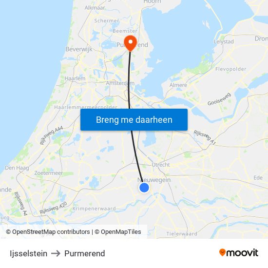 Ijsselstein to Purmerend map