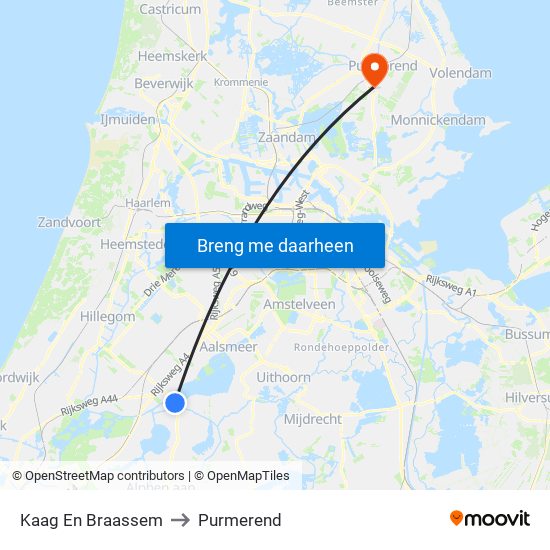 Kaag En Braassem to Purmerend map