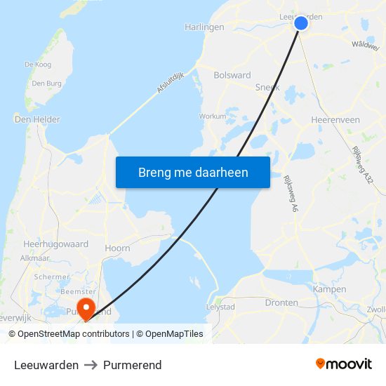 Leeuwarden to Purmerend map