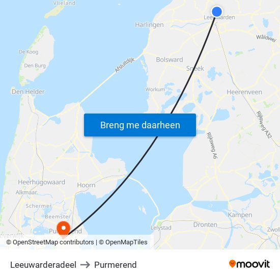 Leeuwarderadeel to Purmerend map