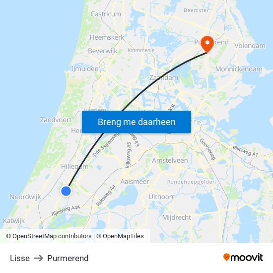 Lisse to Purmerend map