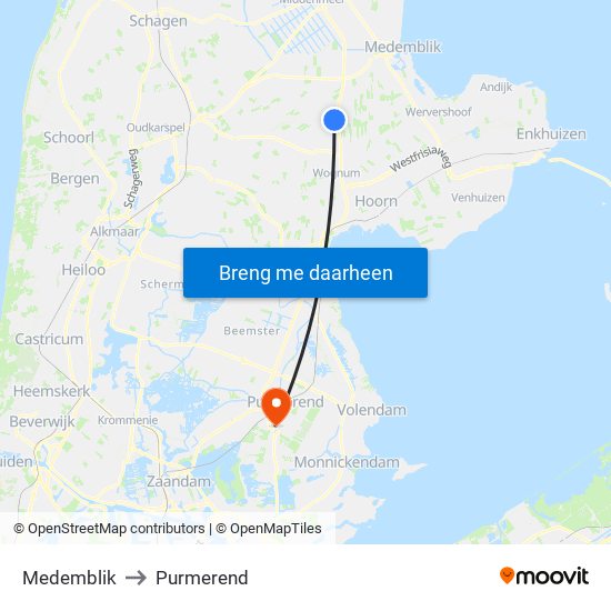 Medemblik to Purmerend map