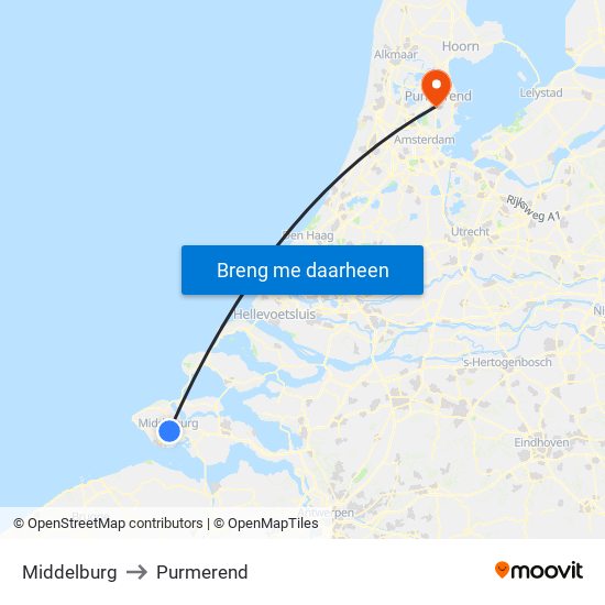 Middelburg to Purmerend map