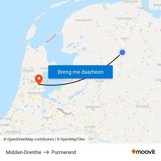 Midden-Drenthe to Purmerend map