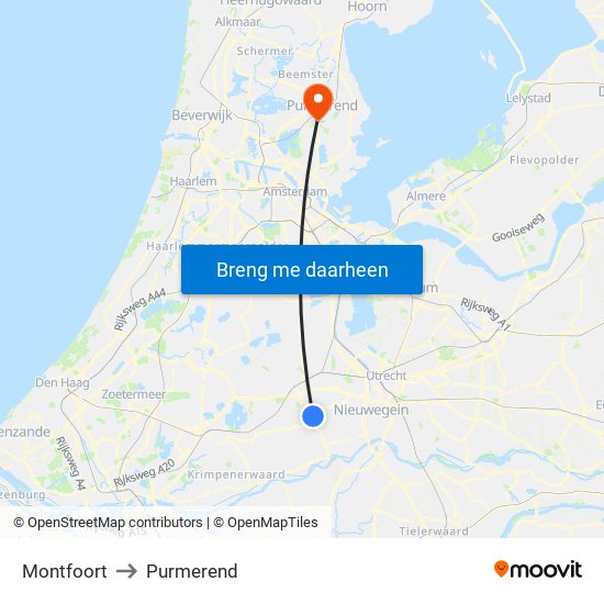 Montfoort to Purmerend map