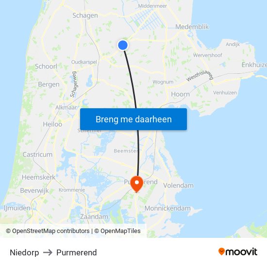 Niedorp to Purmerend map