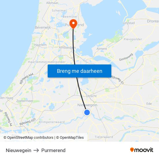 Nieuwegein to Purmerend map