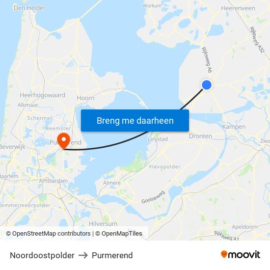 Noordoostpolder to Purmerend map