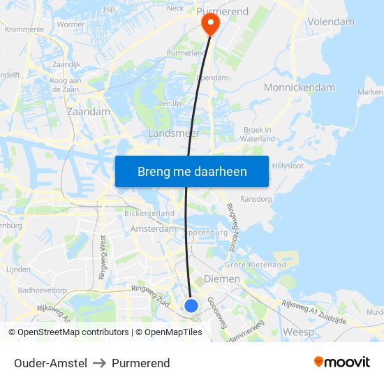 Ouder-Amstel to Purmerend map