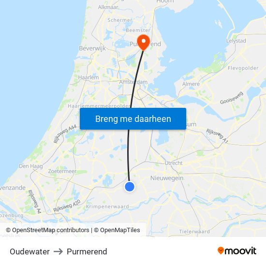 Oudewater to Purmerend map
