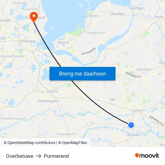 Overbetuwe to Purmerend map