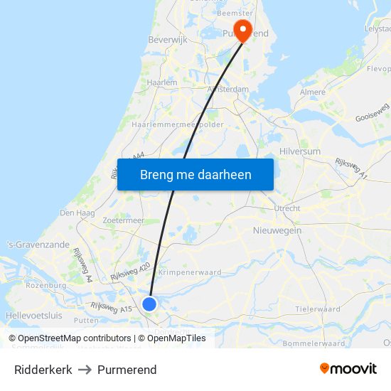 Ridderkerk to Purmerend map