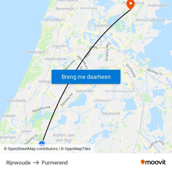 Rijnwoude to Purmerend map