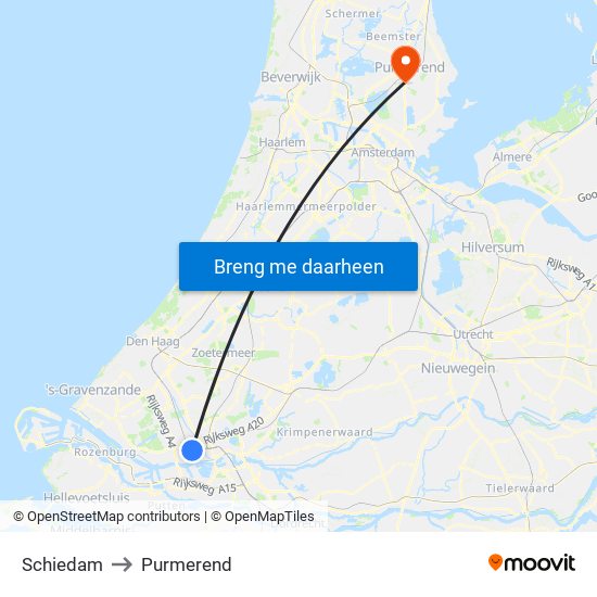 Schiedam to Purmerend map