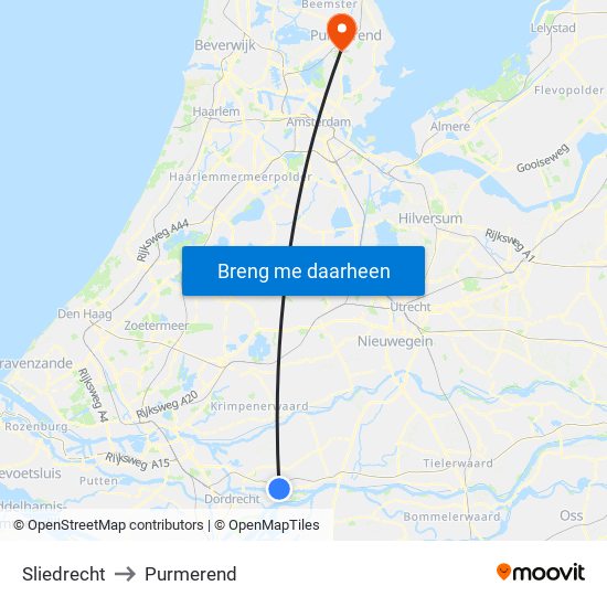 Sliedrecht to Purmerend map