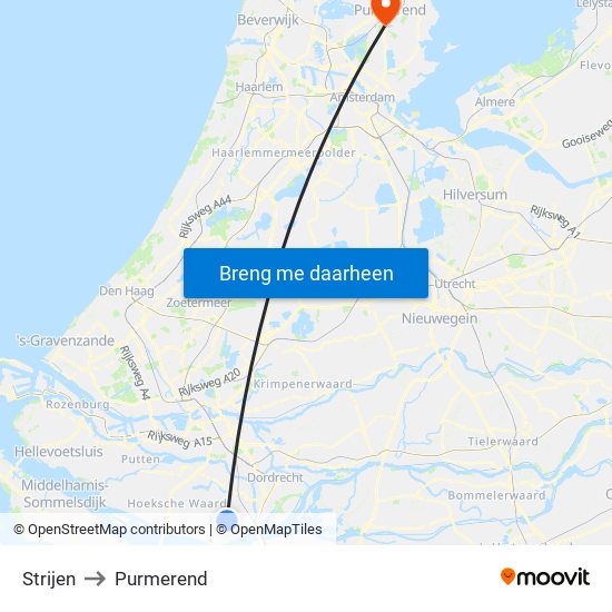 Strijen to Purmerend map