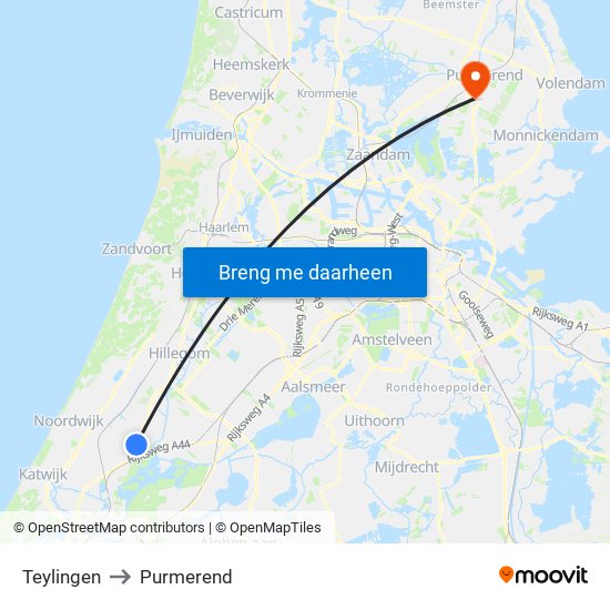 Teylingen to Purmerend map