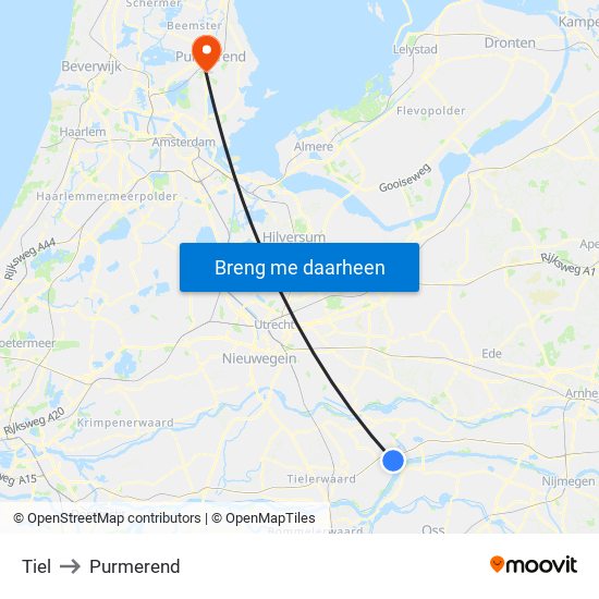 Tiel to Purmerend map