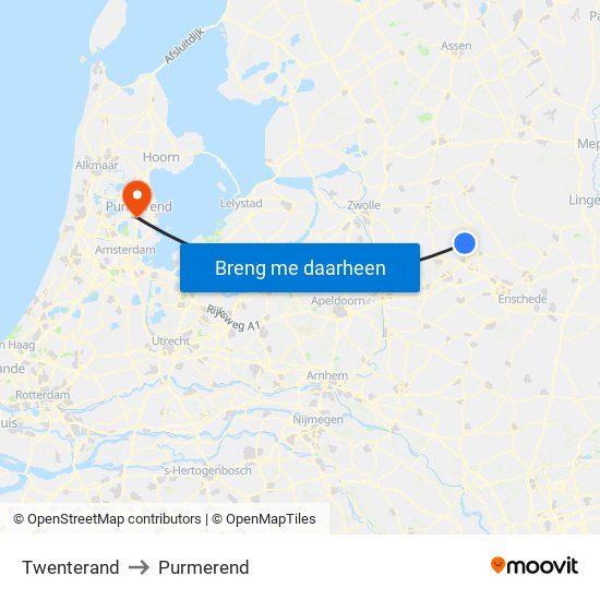 Twenterand to Purmerend map