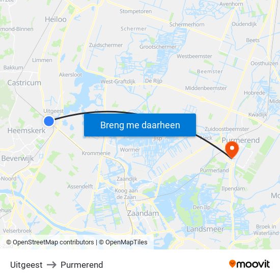 Uitgeest to Purmerend map