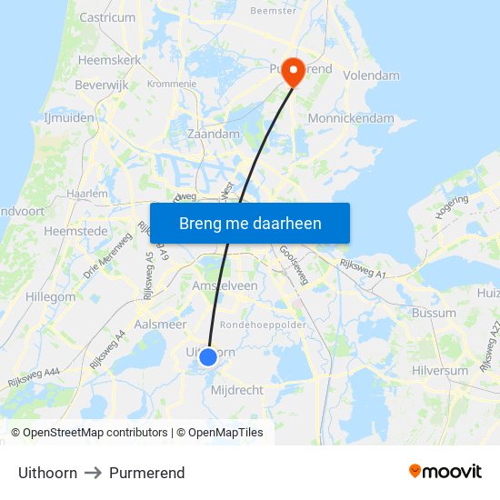 Uithoorn to Purmerend map