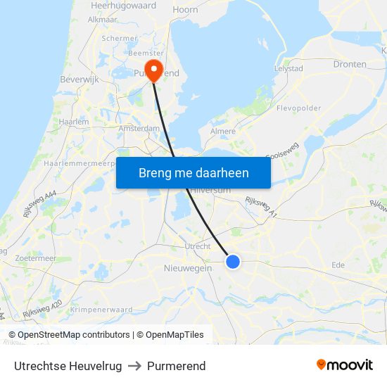 Utrechtse Heuvelrug to Purmerend map
