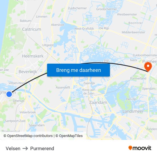 Velsen to Purmerend map
