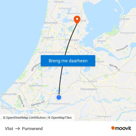 Vlist to Purmerend map