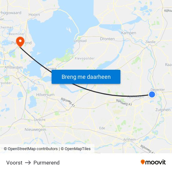 Voorst to Purmerend map