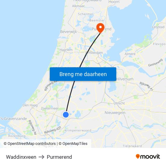 Waddinxveen to Purmerend map