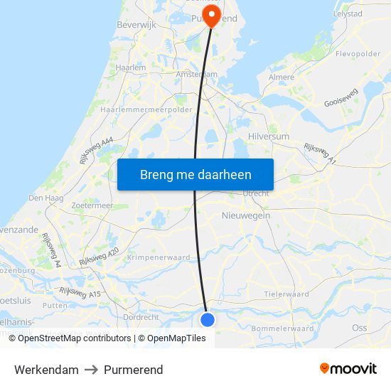 Werkendam to Purmerend map