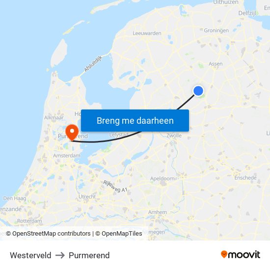 Westerveld to Purmerend map