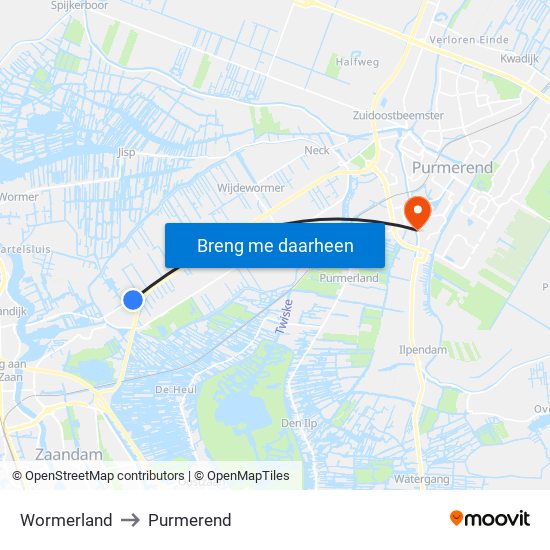 Wormerland to Purmerend map